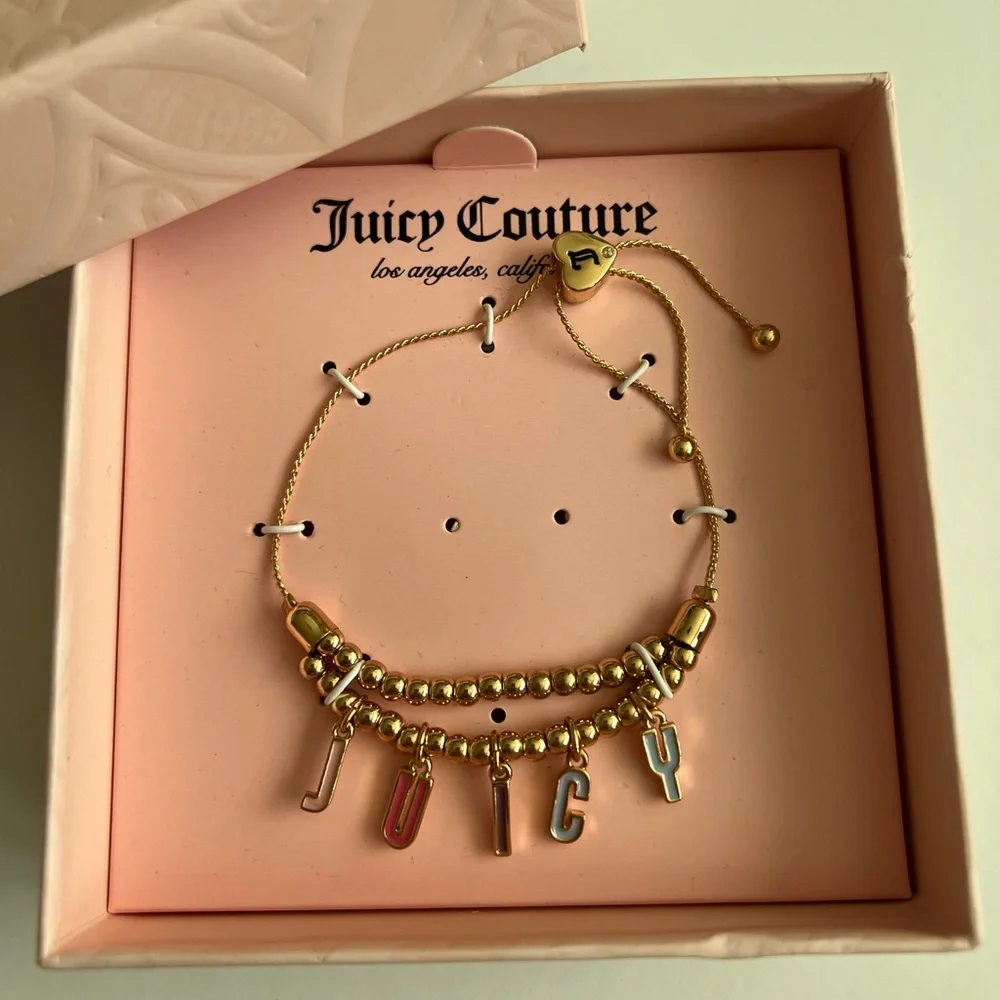 NWT💍Juicy Couture Gold Ton Bead with “Juicy”Enamel Charm Bracelet